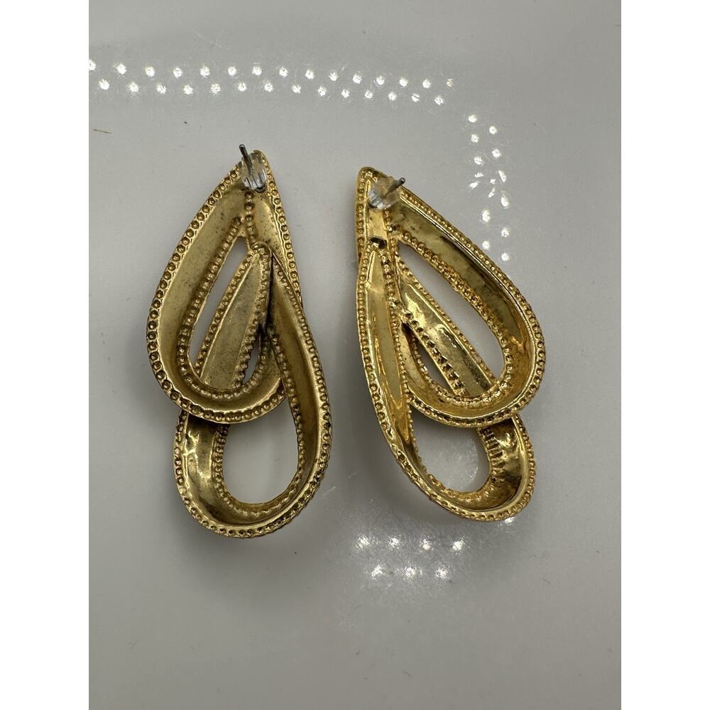 Women's Double Tear Drop Stud Earrings Blue Cream Gold Tone Fashion Jewelry - Picture 2 of 3